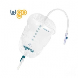 Urine leg bag with port urine sample multi-use with cannula lever + valve 750ml/25cm, sterile