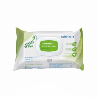 Μαντηλάκια απολύμανσης επιφανειών Mikrozid Universal Green Line wipes με χαμηλό ποσοστό αλκοολών και χωρίς αλδεΰδες (114άδα)