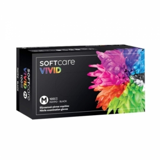 Nitrile examination powderfree gloves Softcare Vivid, black, all sizes (100pcs)