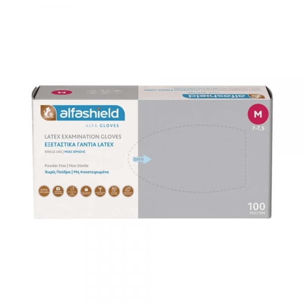 Γάντια Latex Λευκά xωρίς Πούδρα Alfashield (100άδα)
