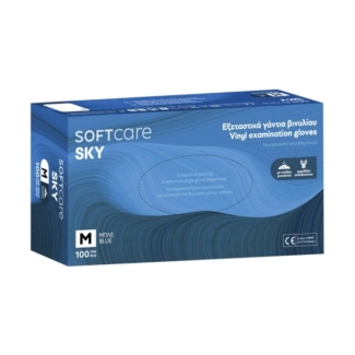 Vinyl examination Powdered gloves Soft Care SKY, blue, all sizes (100pcs)