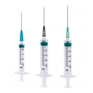 Emerald BD syringes with single-use needle and luer slip, all sizes