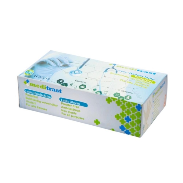 Latex examination Powderfree gloves, Meditrast white colour, (Box of 100)